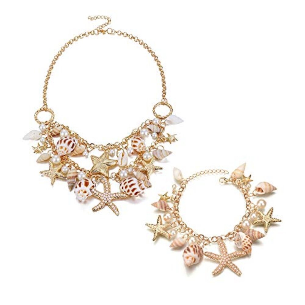 Sea Shell Necklace and Bracelet‎ Set